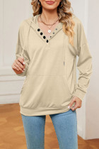 Button Hooded Kangragoo Pockets Sweatshirt