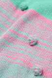 Rose Pompom Color Block Open Front Cardigan