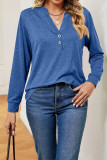 V Neck Button Plain Long Sleeves Top