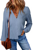 Light Blue V Neck Lace Patched Textured Blouse