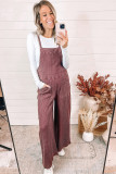 Red Textured Shoulder Straps Pocketed Overalls