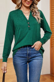 V Neck Button Plain Long Sleeves Top