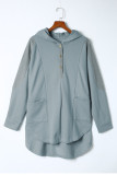 Sky Blue Patchwork Side Pockets Oversized Henley Hoodie