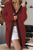 Plain Open Chain Knit Hooded Sweater Cardigan