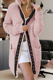 Plain Open Chain Knit Hooded Sweater Cardigan