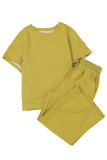 Beige Textured Loose Fit T Shirt and Drawstring Pants Set