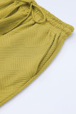 Beige Textured Loose Fit T Shirt and Drawstring Pants Set