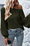 Pickle Green Lantern Sleeve Eyelets Textured Knit Sweater