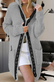 Plain Open Chain Knit Hooded Sweater Cardigan