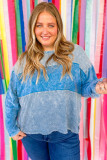 Sky Blue Plus Size Waffle Knit Patchwork Drop Shoulder Top