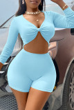 Plain Twisted Open Bust Hollow Out Romper