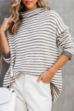 Khaki Striped Turtleneck Loose Sweater