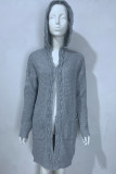 Plain Open Chain Knit Hooded Sweater Cardigan