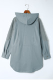 Sky Blue Patchwork Side Pockets Oversized Henley Hoodie