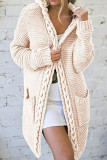 Plain Open Chain Knit Hooded Sweater Cardigan