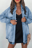 Sky Blue Flap Pocket Buttoned Oversized Denim Jacket