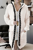 Plain Open Chain Knit Hooded Sweater Cardigan