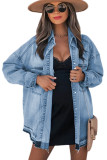Sky Blue Flap Pocket Buttoned Oversized Denim Jacket