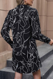 Black Printed Button Up Shirt Dress