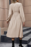 Apricot Smocked Puff Sleeves Split Dress