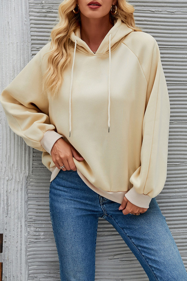 Apricot Drawstring Hooded Sweatshirt