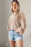 Smoke Gray Cording Drop Shoulder Puff Sleeve Casual Blouse