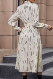 Boutique Clothes Wholesale Apricot Printed Button Up Shirt Dress With Sash