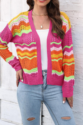 Multicolor Crochet Knit Open Cardigan