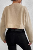 Khaki Crop Knit Tank Top With Open Cardigan 2pcs Set