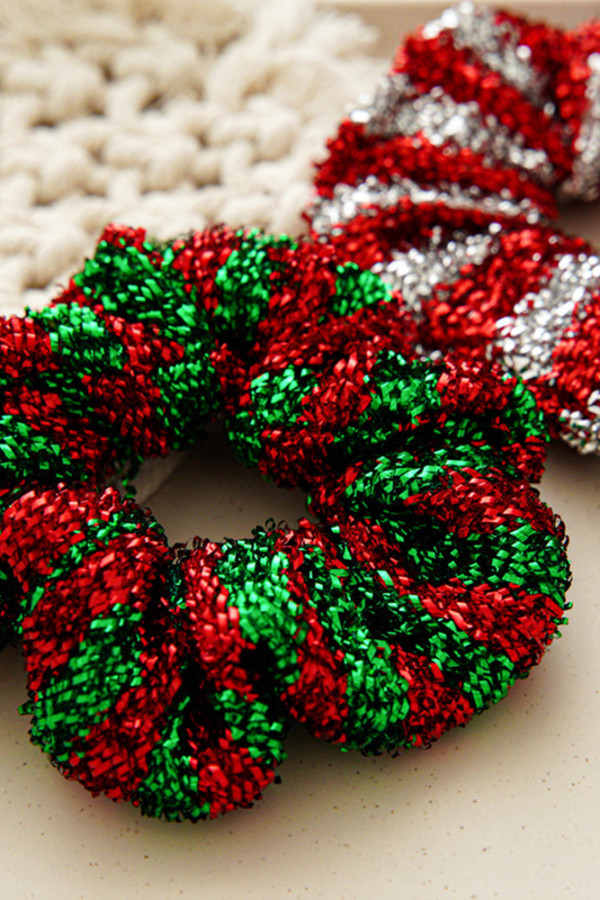 Christmas Striped Hair Rope MOQ 5pcs