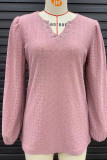 Eyelet V Neck Plain Long Sleeves Top