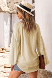 Apricot Lantern Sleeve Stripe Tassel Drawstring Blouse