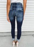 Blue Vintage Washed Two-button High Waist Skinny Jeans