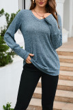 Ribbed Knitting V Neck Long Sleeves Top