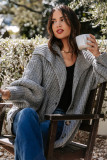 Gray Oversized Turndown Collar Pocketed Cardigan