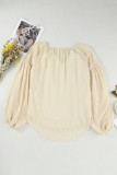 Apricot Lantern Sleeve Stripe Tassel Drawstring Blouse