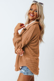 Brown Waffle Knit Button Up Casual Shirt