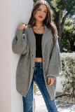 Gray Oversized Turndown Collar Pocketed Cardigan