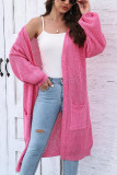 Plain Open Knit Pockets Cardigan