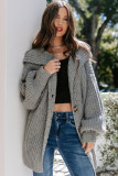Gray Oversized Turndown Collar Pocketed Cardigan