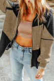 Women Plain Waffle Knit Splicing Zipper Hooded Jacket Boutique Wholesale
