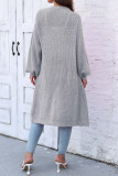 Plain Open Knit Pockets Cardigan