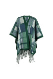 Tassle Plaid Front Open Cape