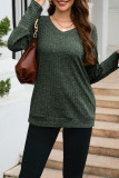 Ribbed Knitting V Neck Long Sleeves Top