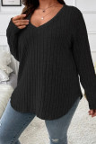 Plain V Neck Rib Plus Size Top