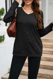 Ribbed Knitting V Neck Long Sleeves Top