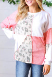 Pink Leopard Two Tone Color Block Exposed Seam Top