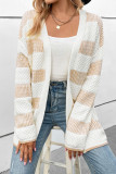 Beige Textured Stripe Pattern Drop Shoulder Duster Cardigan