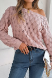 Plain Wide Shoulder Crochet Knit Sweater