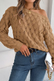 Plain Wide Shoulder Crochet Knit Sweater